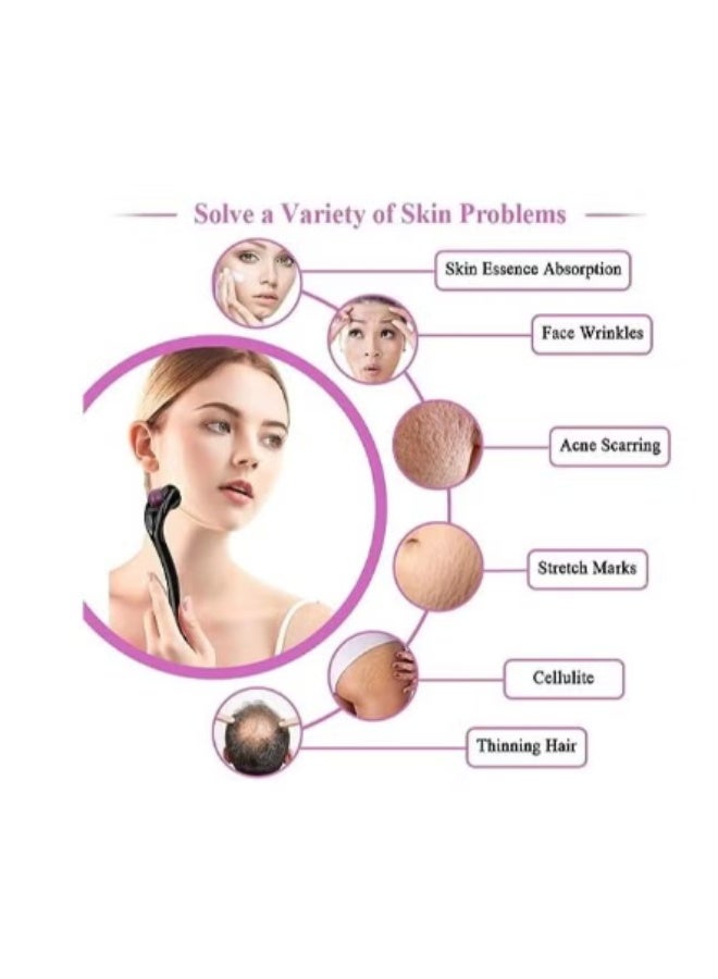 ديرما رولر أسطوانة بإبرة دقيقة 0.5 مم لتجديد بشرة الوجه والجسم، ديرمارولر للوجه لنمو شعر اللحية، إبر دقيقة 0.5 مم للتجاعيد - Image 2